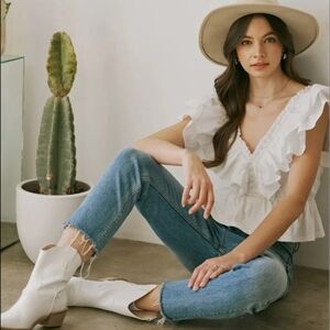 Entro Women's Ruffle Peplum Top In White NWT